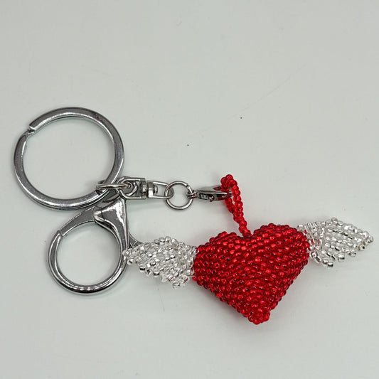 Bag charm - Beaded Heart with Wings