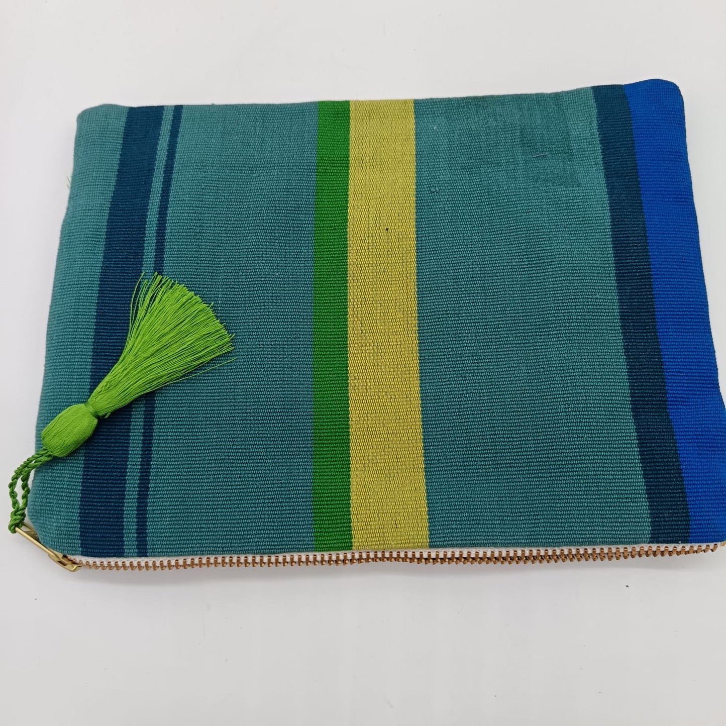 Hand embroidered Cosmetic Bag - Stripes Green