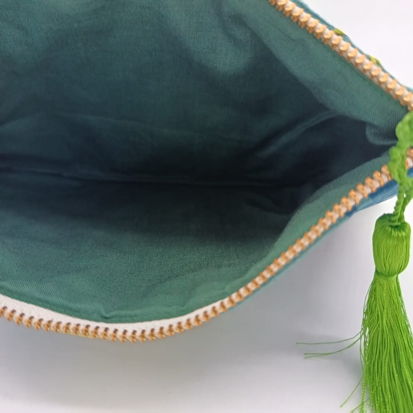 Hand embroidered Cosmetic Bag - Stripes Green