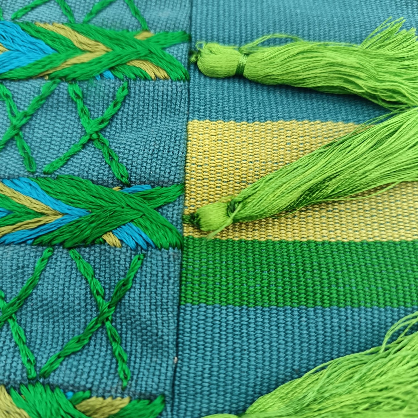 Hand embroidered Cosmetic Bag - Stripes Green