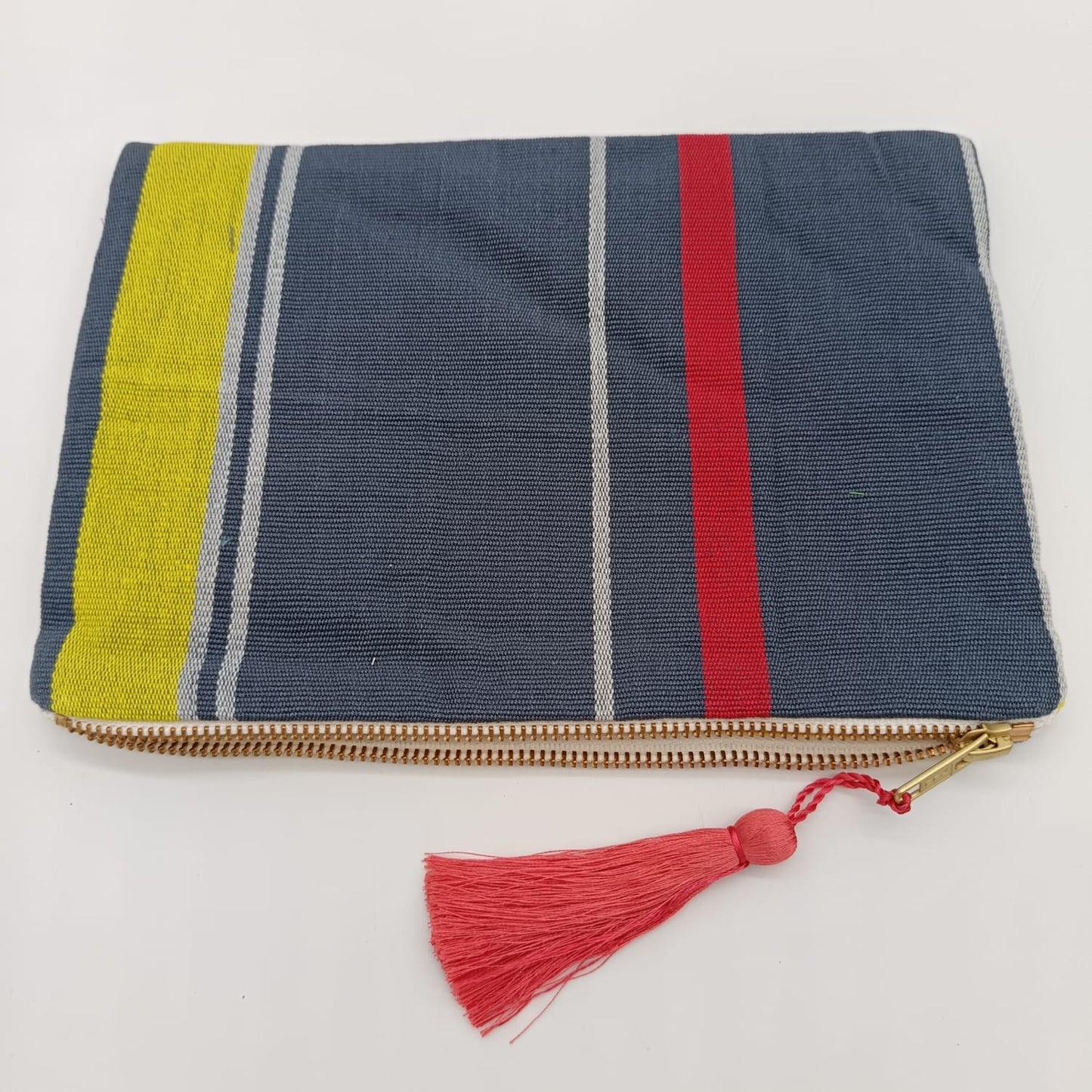 Hand embroidered Cosmetic Bag - Stripes Yellow