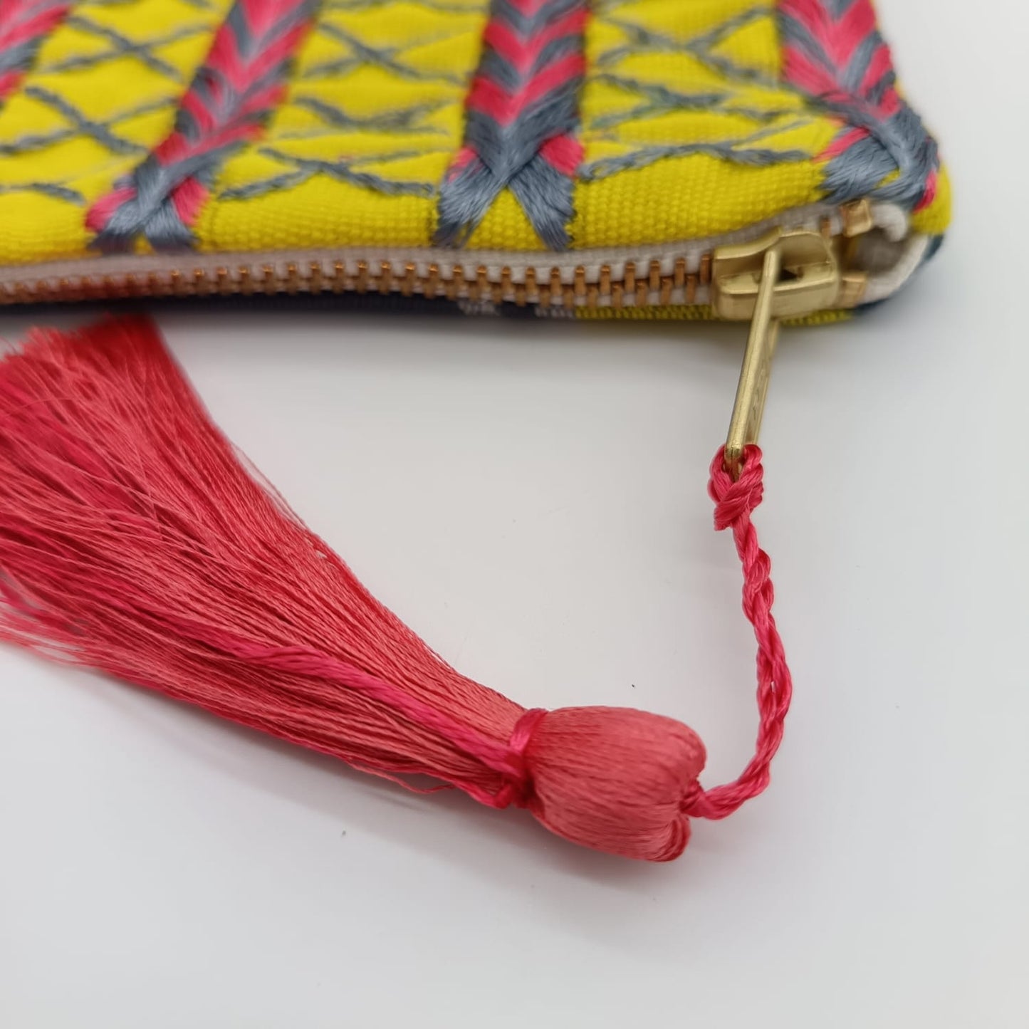 Hand embroidered Cosmetic Bag - Stripes Yellow