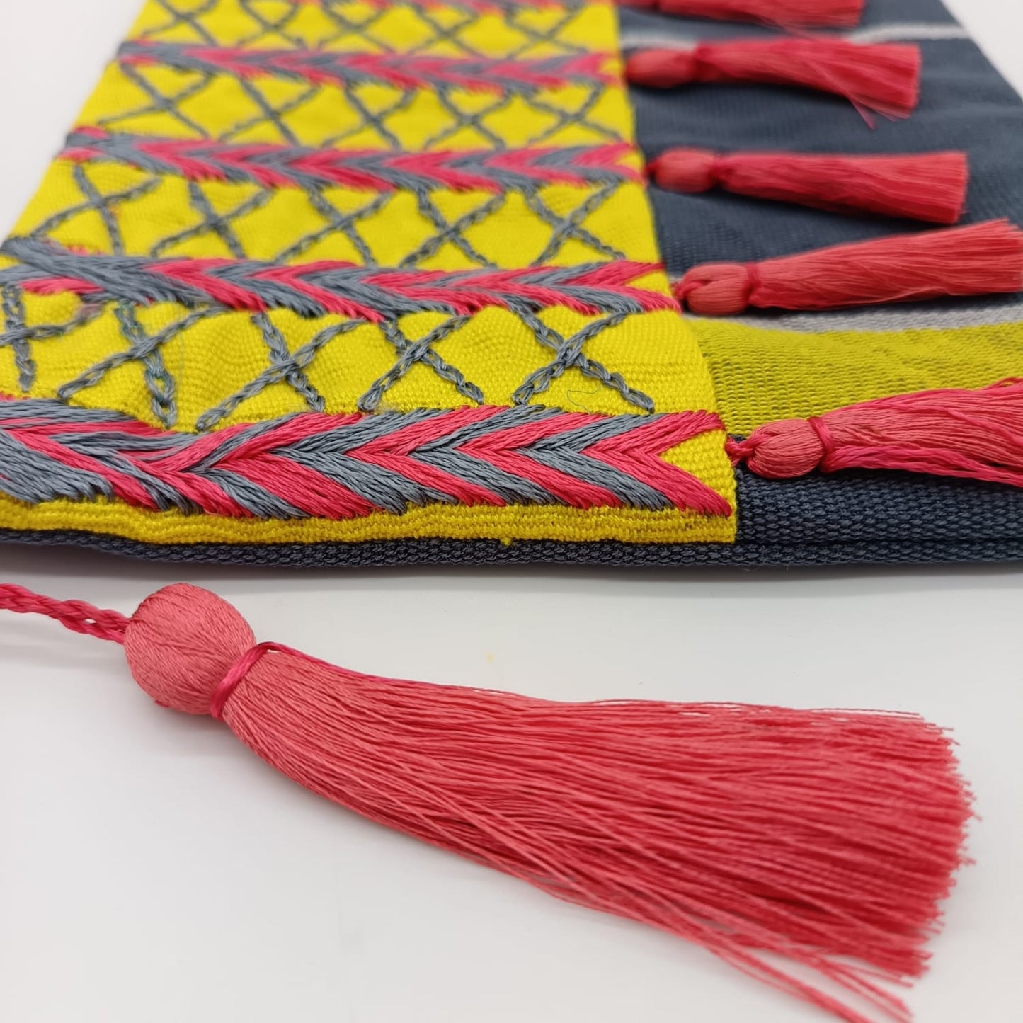 Hand embroidered Cosmetic Bag - Stripes Yellow