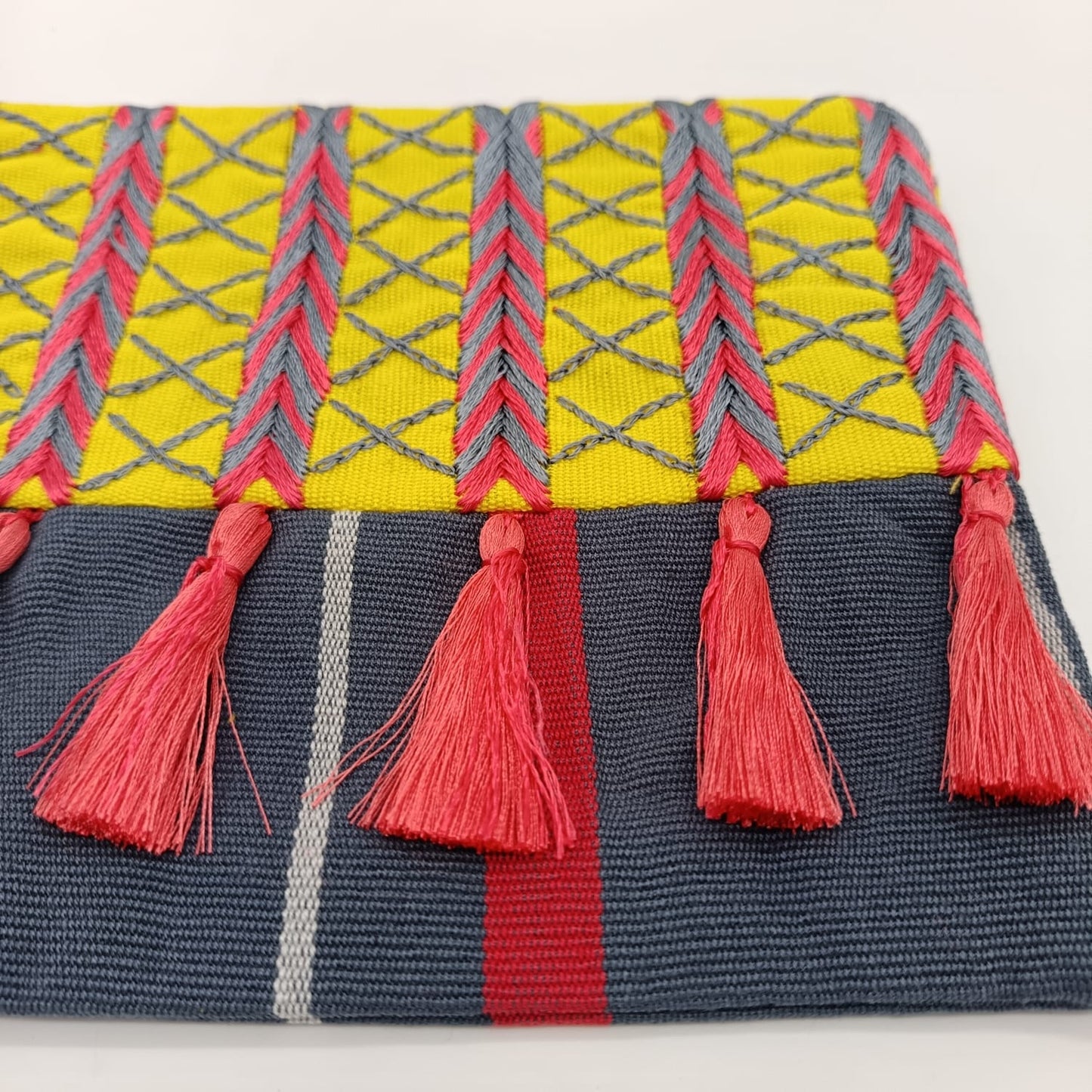 Hand embroidered Cosmetic Bag - Stripes Yellow