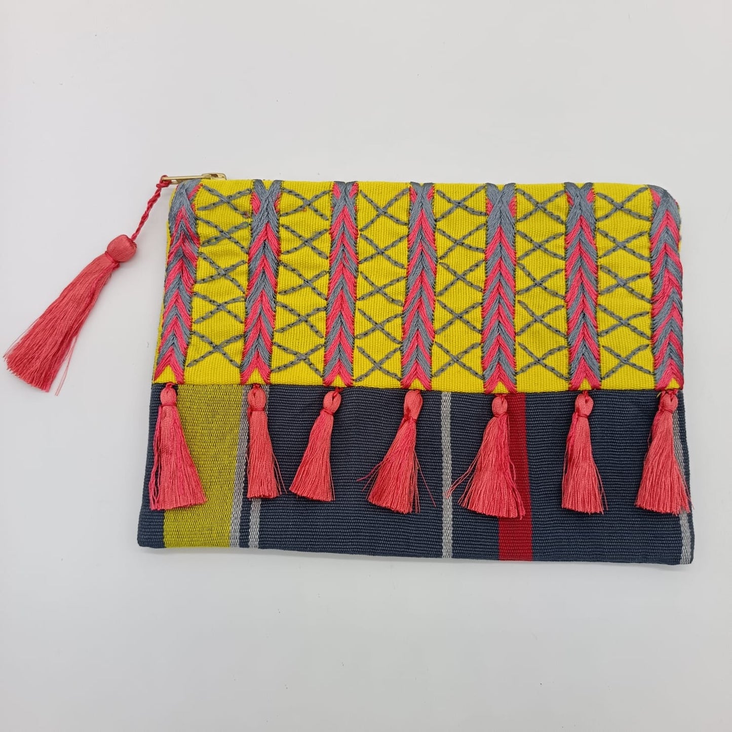 Hand embroidered Cosmetic Bag - Stripes Yellow