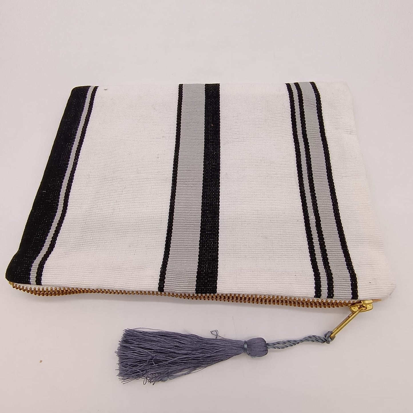 Hand embroidered Cosmetic Bag - Stripes Black and White