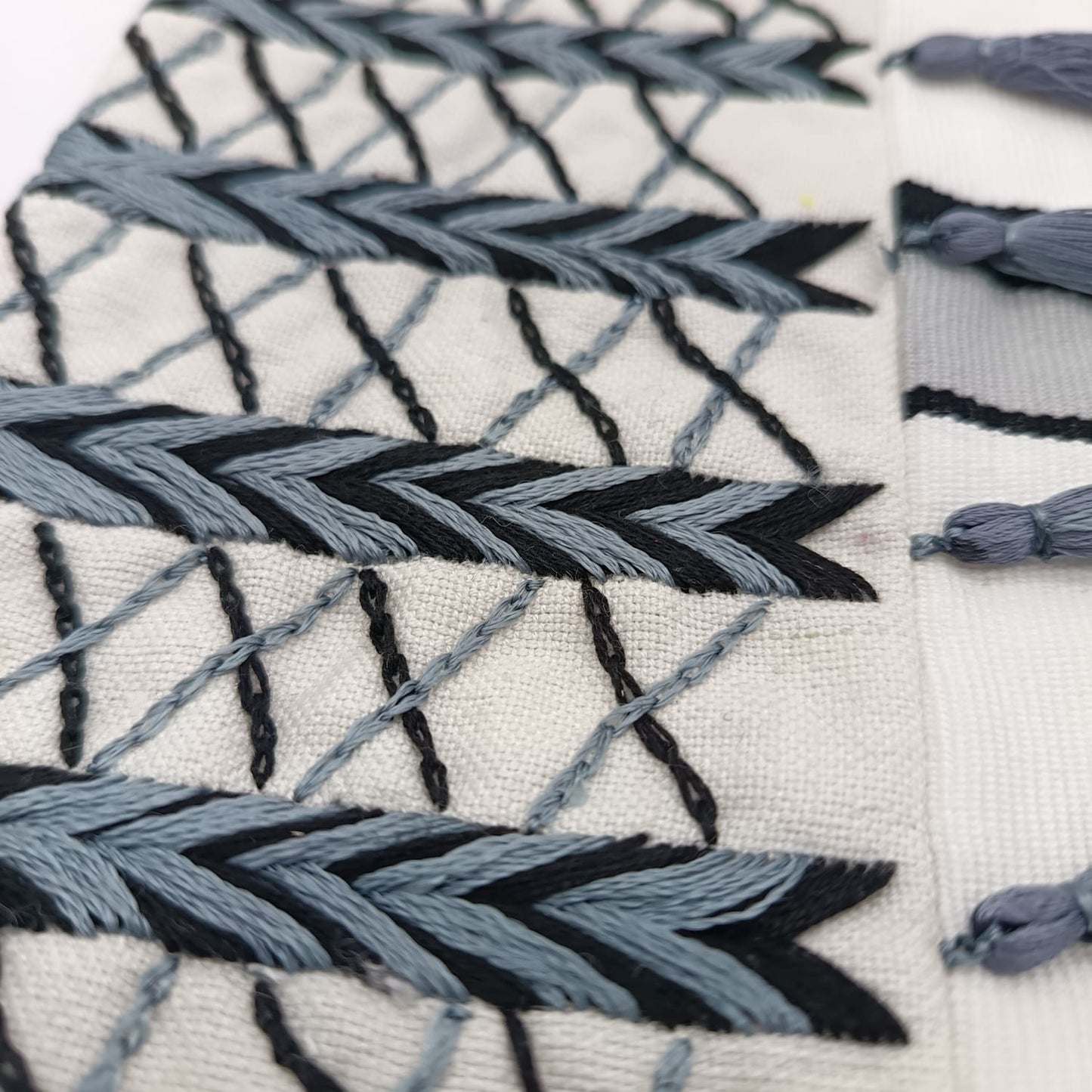 Hand embroidered Cosmetic Bag - Stripes Black and White