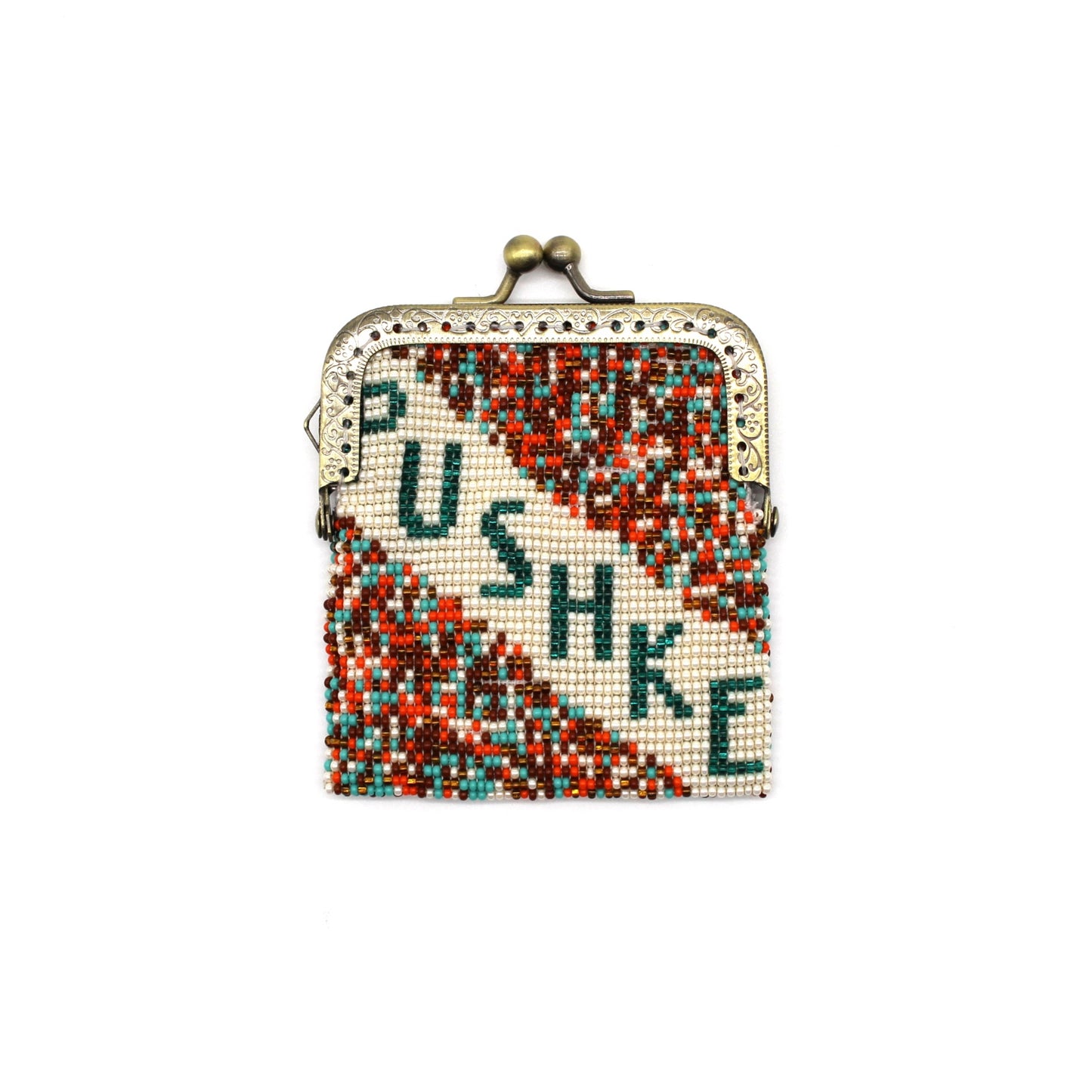 Glass bead coin purse with metal frame - Pushke