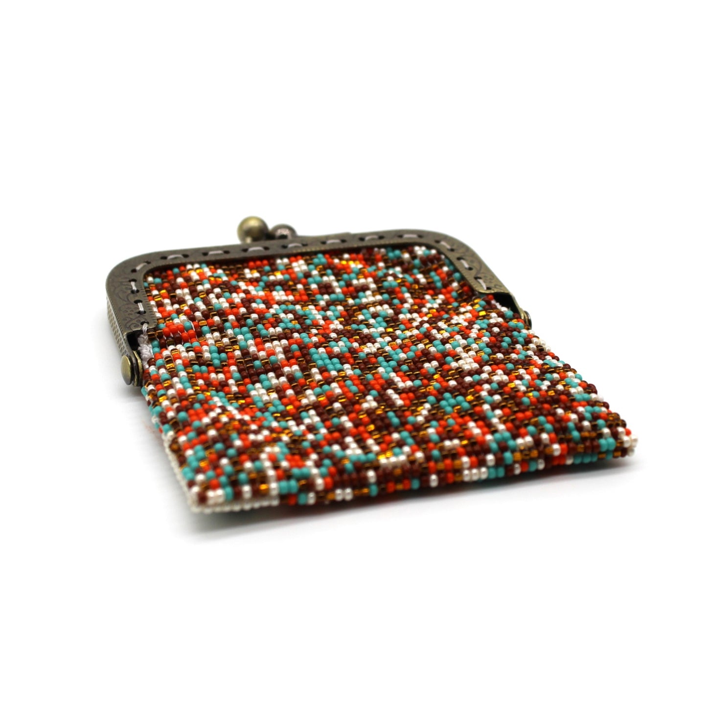 Glass bead coin purse with metal frame - Pushke