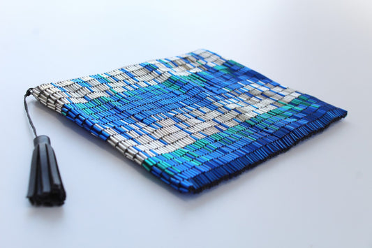 Glass Bead Clutch Flapper Blue