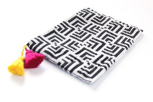 Labyrinth Glass Bead Clutch Black and White