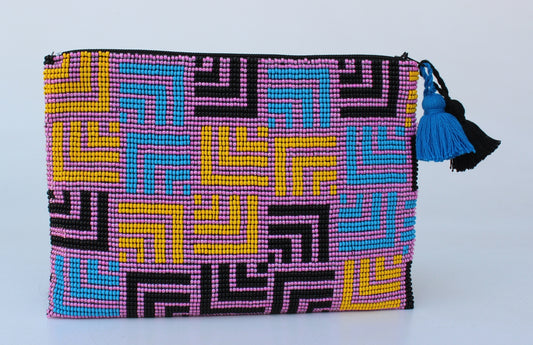 Labyrinth Glass Bead Clutch Pink