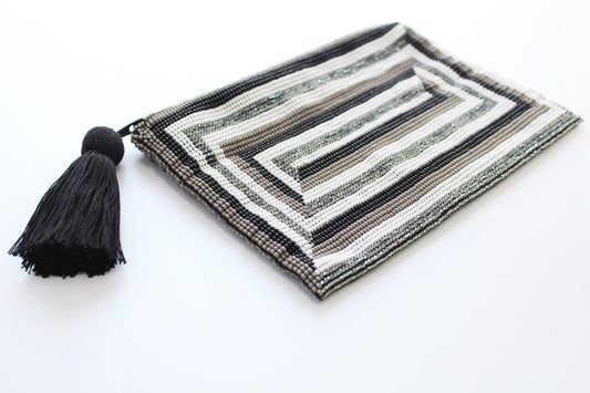 Glass Bead Clutch Rectangle Black and White