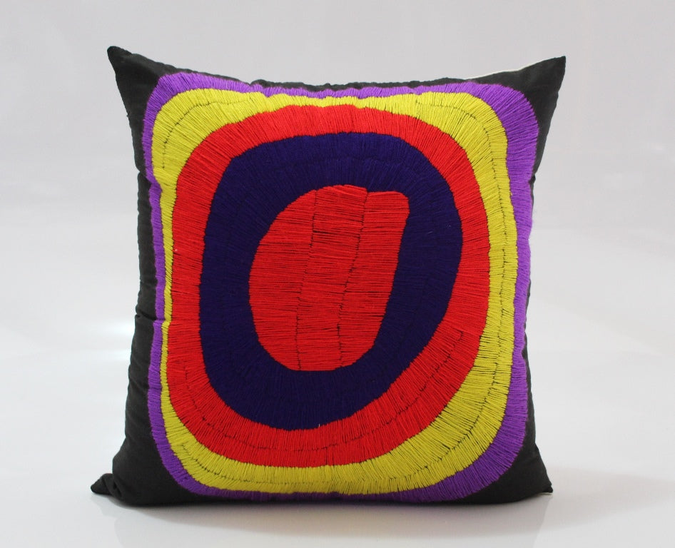 Embroidered pillow cover 16"x16" - Circles YELLOW