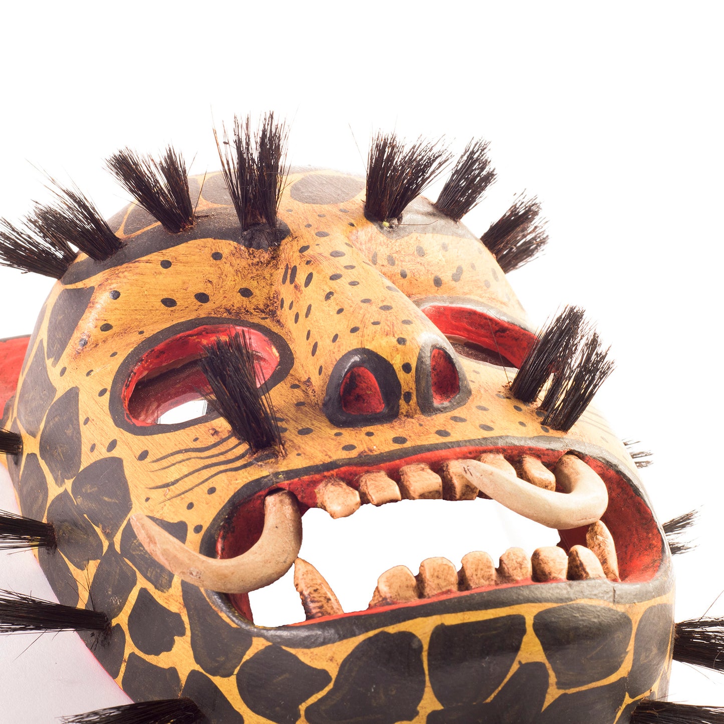 Handcarved Wooden Jaguar dance mask with mirrors