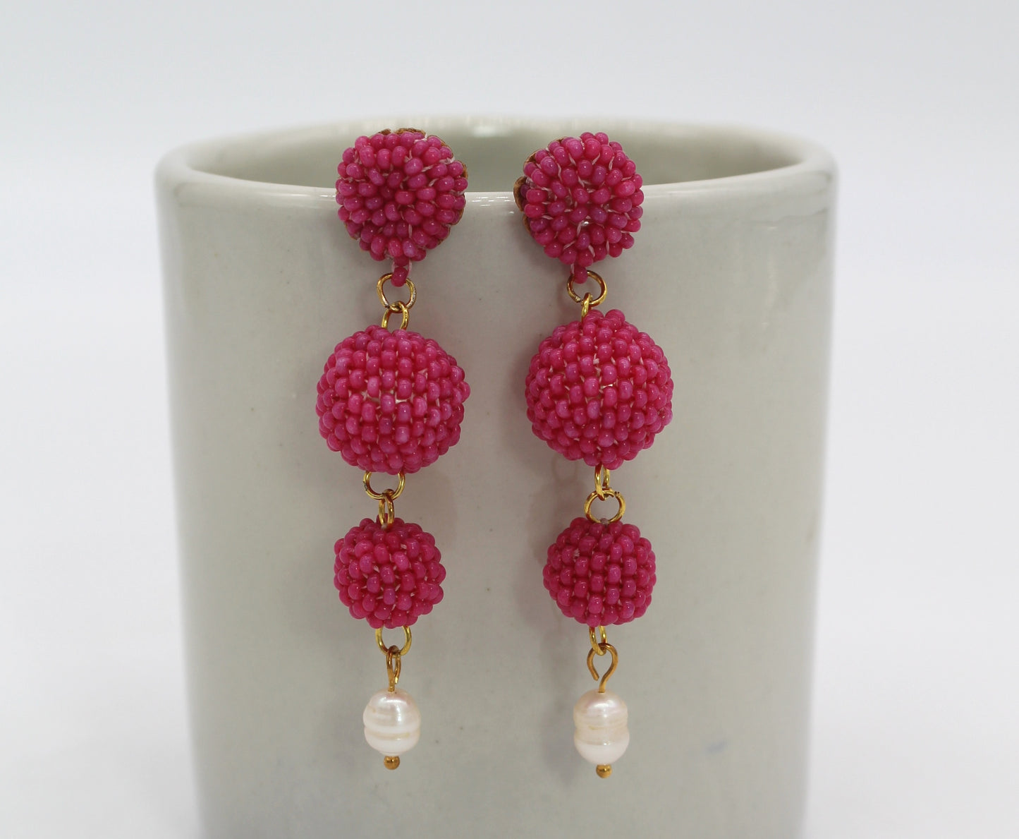 Dome Pearl Earrings - Coral