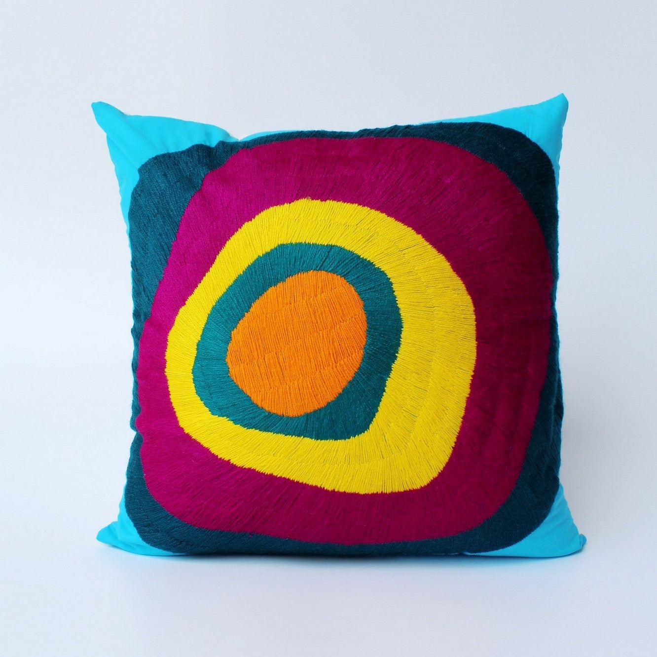 Embroidered pillow cover 16"x16" - Circles BLUE
