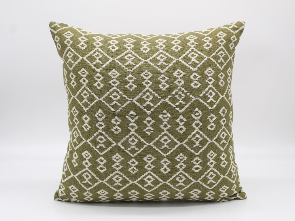Pillow cover, Green background w/3 scales of Ecru brocade, 16" x 16"