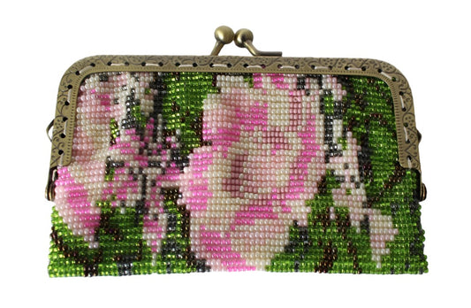 Beaded Flower Purse with Metal Frame and Clasp PINK