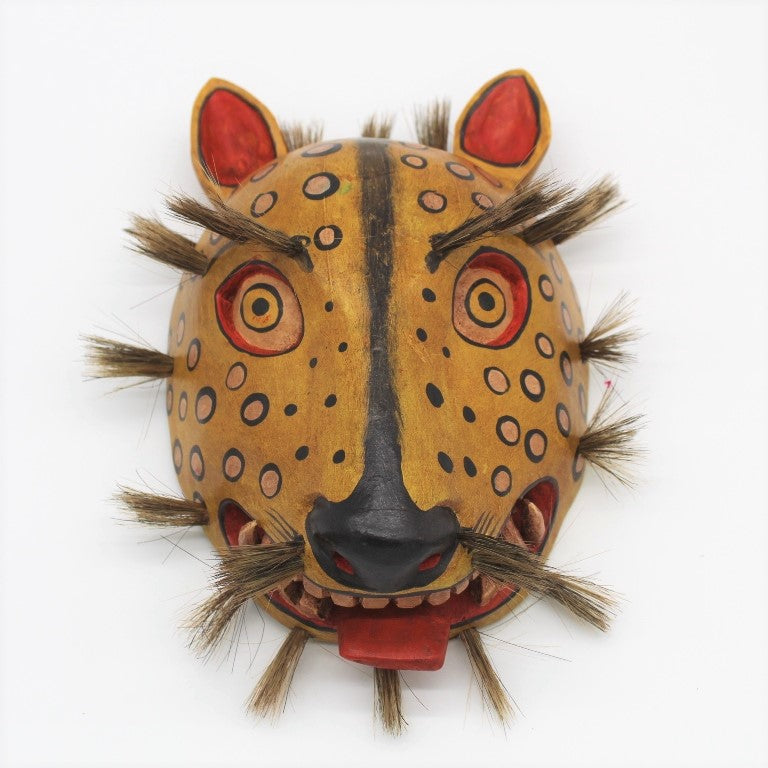 Handcarved Wooden Snarling Jaguar Mask