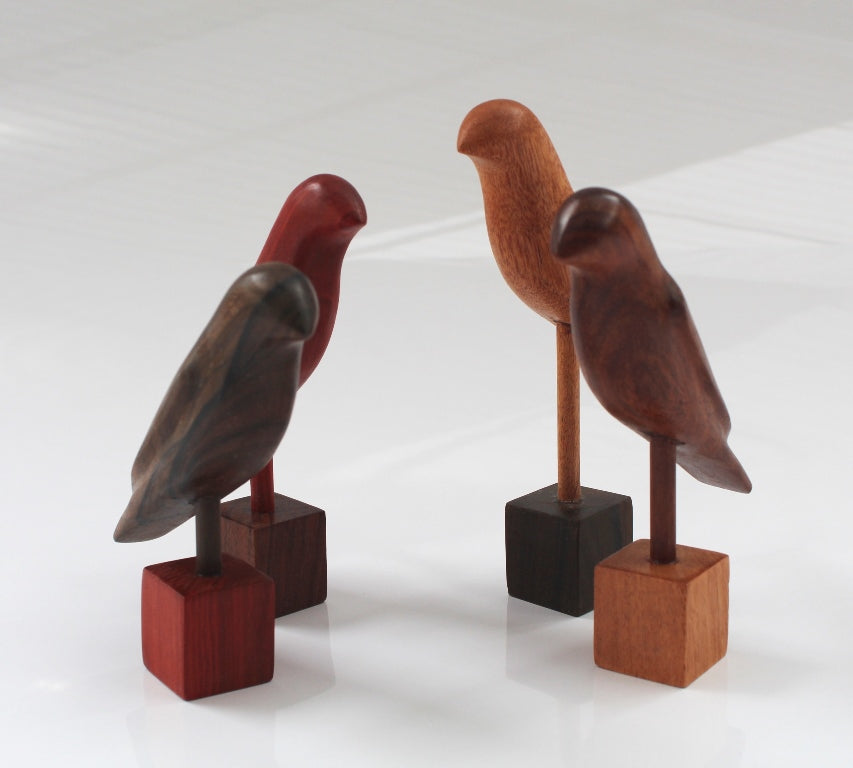 Handcarved Wooden Birds, set of 4