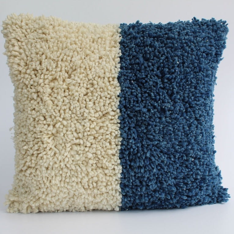 Wool Color Block Pillows, Blue-Natural