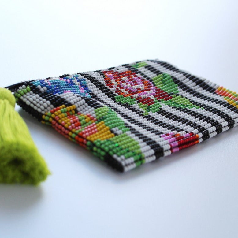 Stripe Flower Glass Bead Clutch