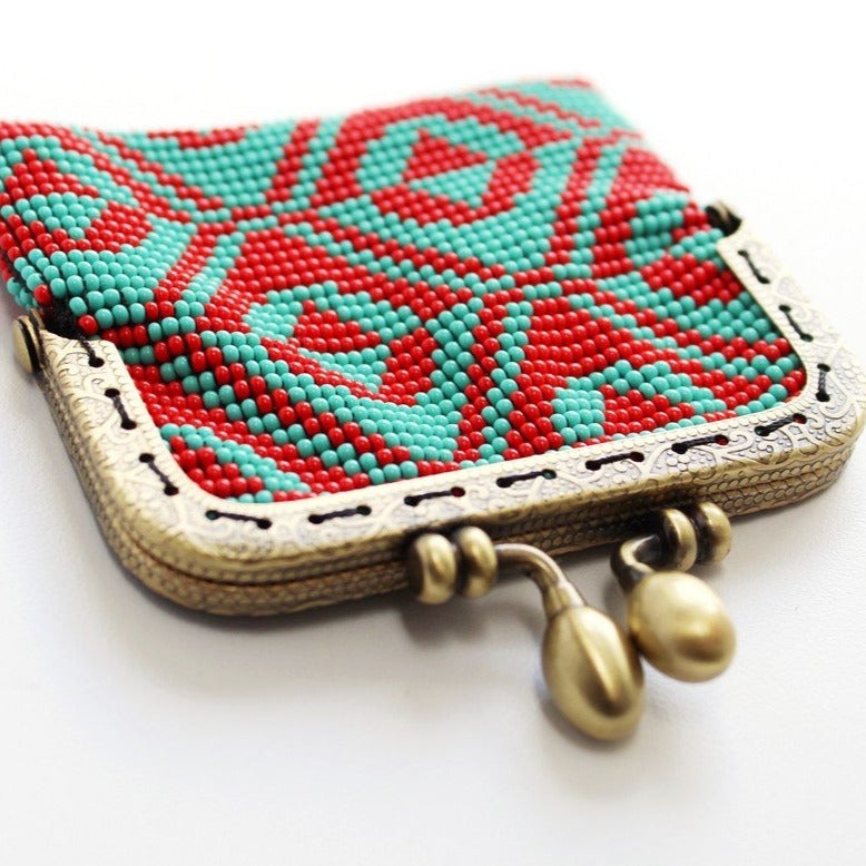 Glass Bead Coin Purse With Metal Frame - Teepee