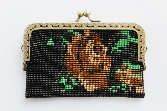 Beaded Flower Purse with Metal Frame and Clasp  GOLD