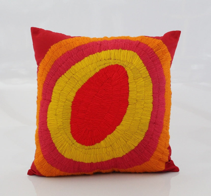 Embroidered pillow cover 16"x16" - Circles YELLOW