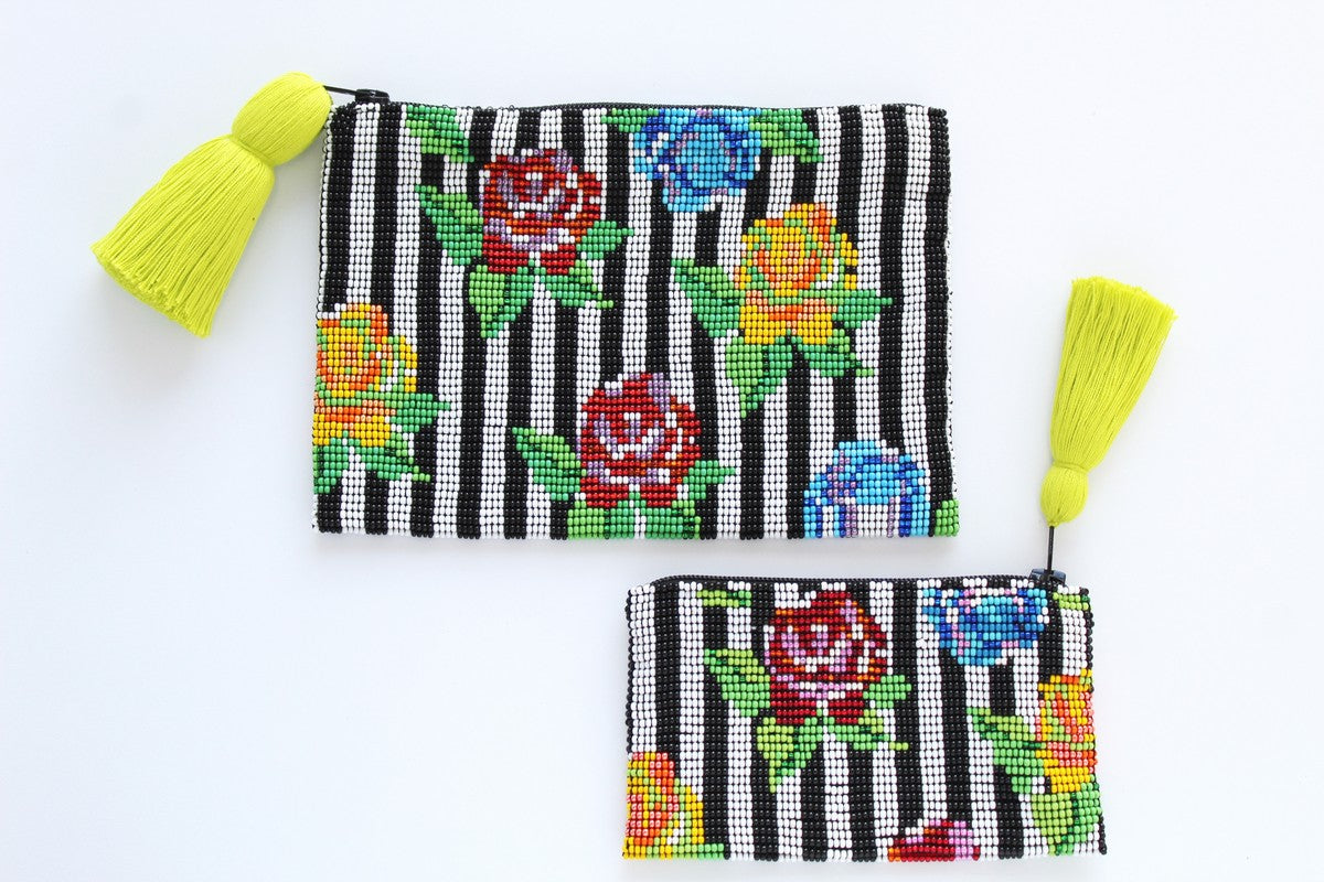 Stripe Flower Glass Bead Clutch