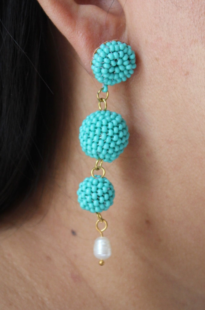 Dome Pearl Earrings - Turquoise