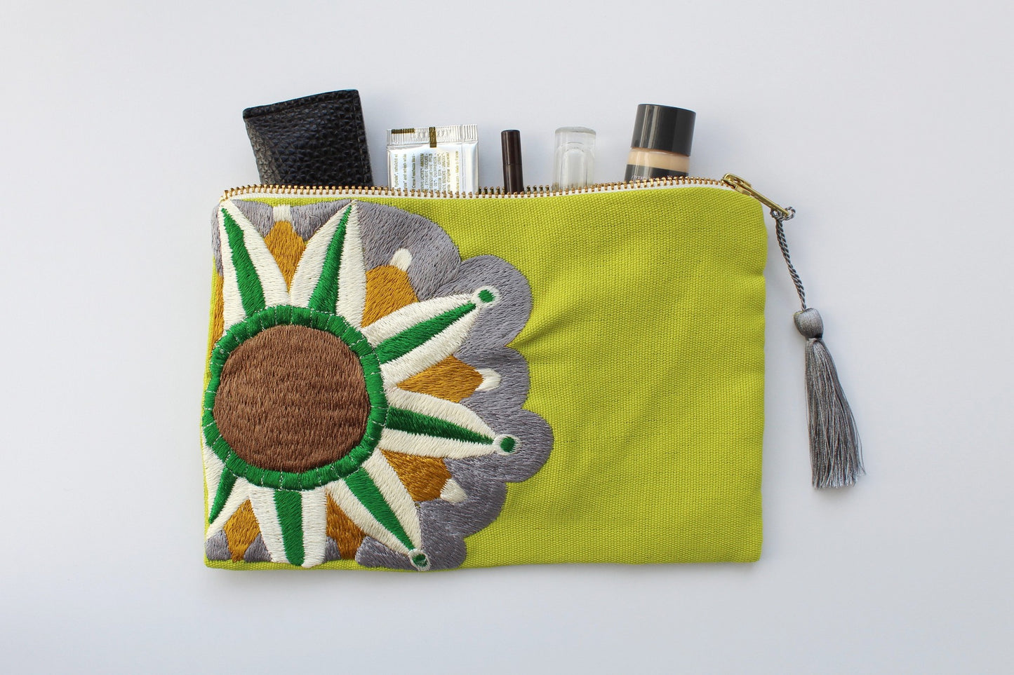 Embroidered Cosmetic Bag - Bright Green