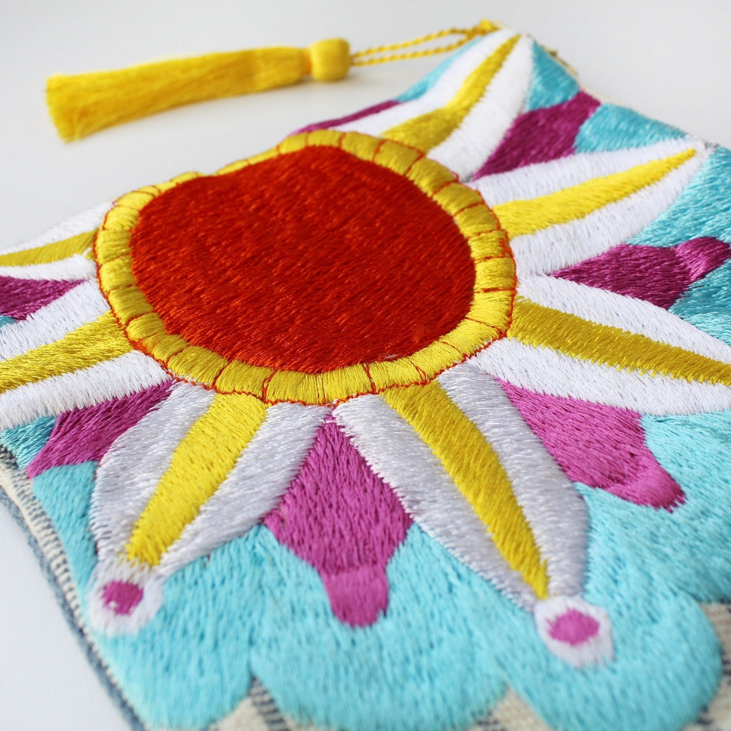 Embroidered Cosmetic Bag - Stripe Denim