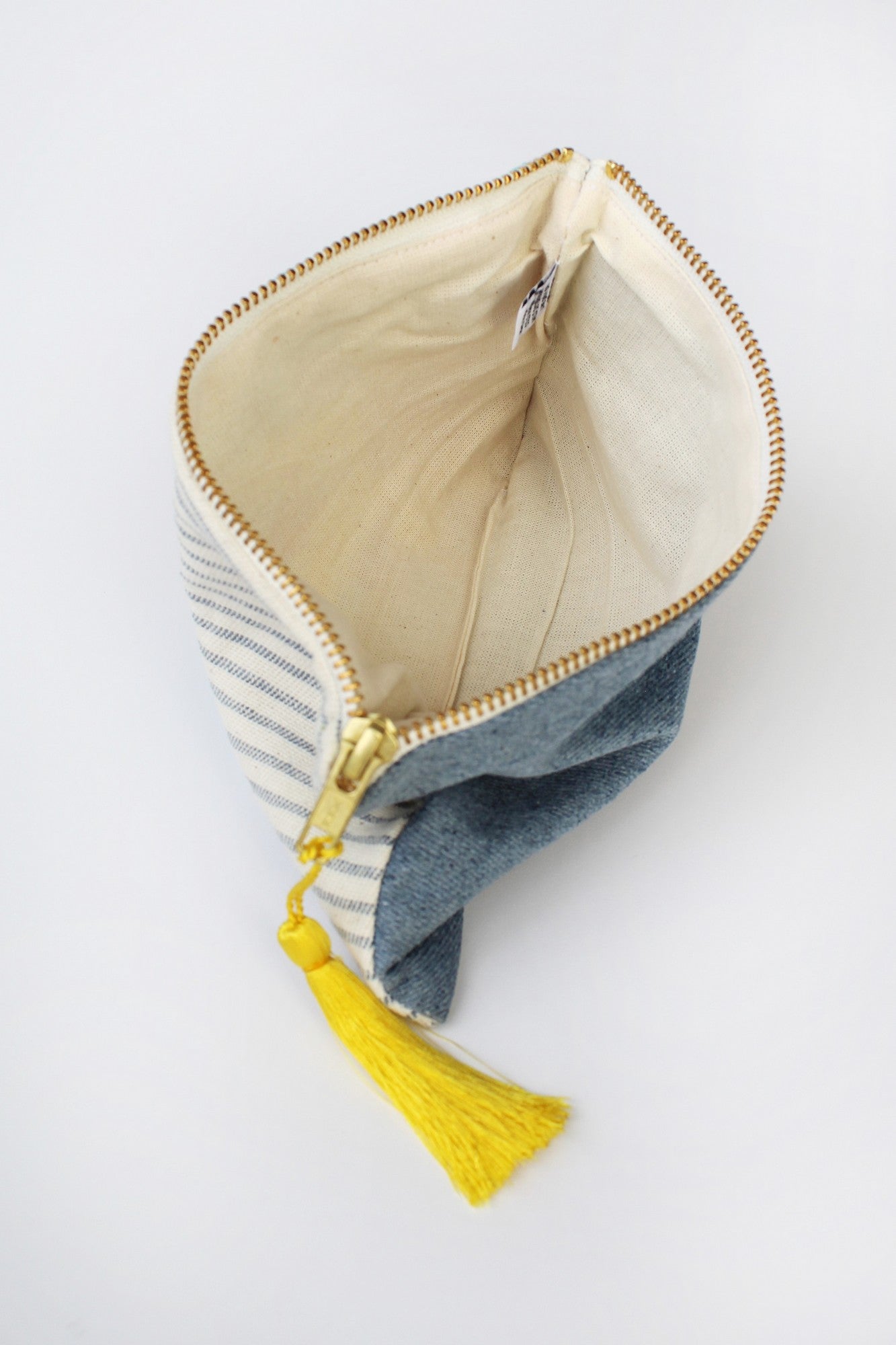 Embroidered Cosmetic Bag - Stripe Denim