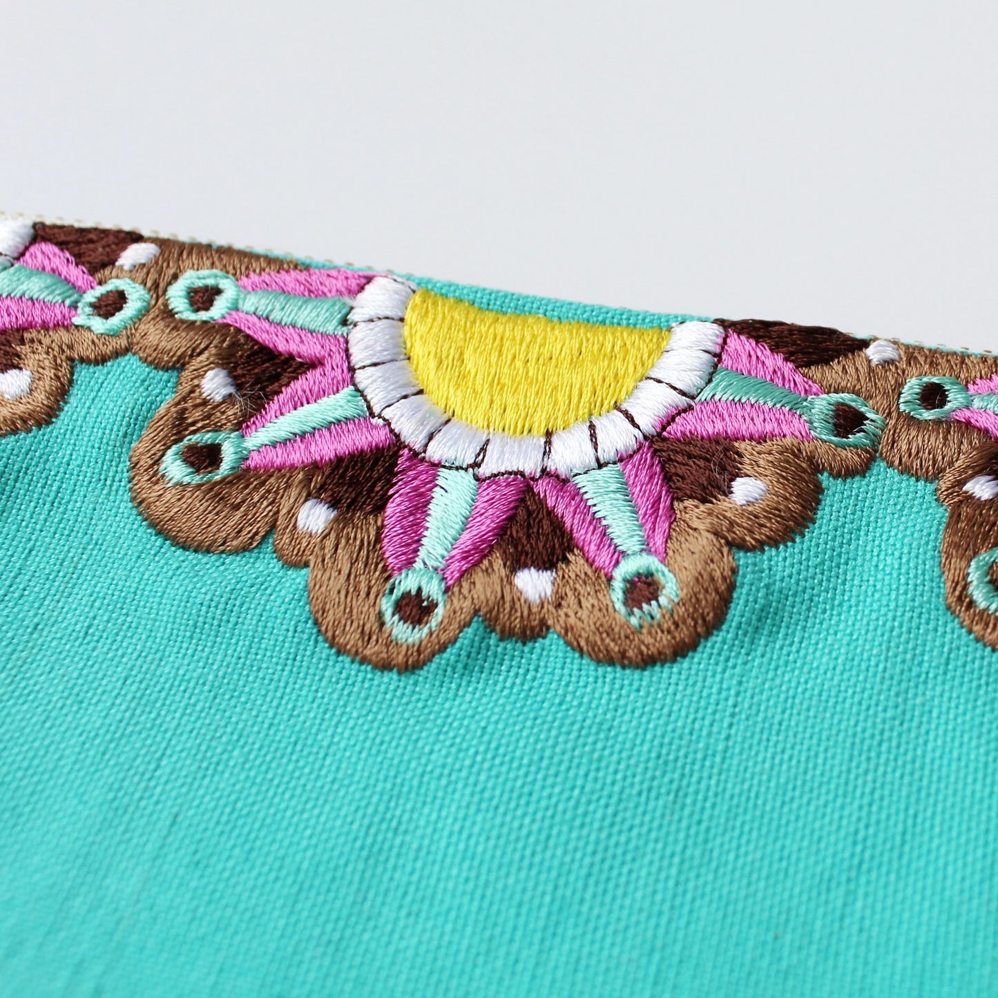 Embroidered Cosmetic Bag - Turquoise Fuchsia