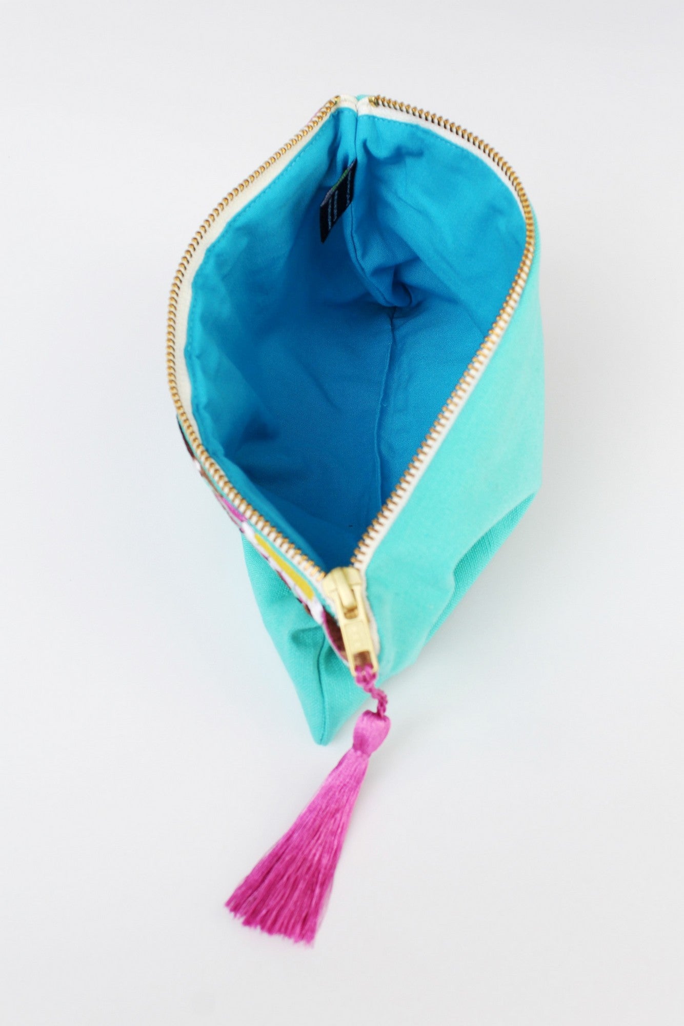 Embroidered Cosmetic Bag - Turquoise Fuchsia
