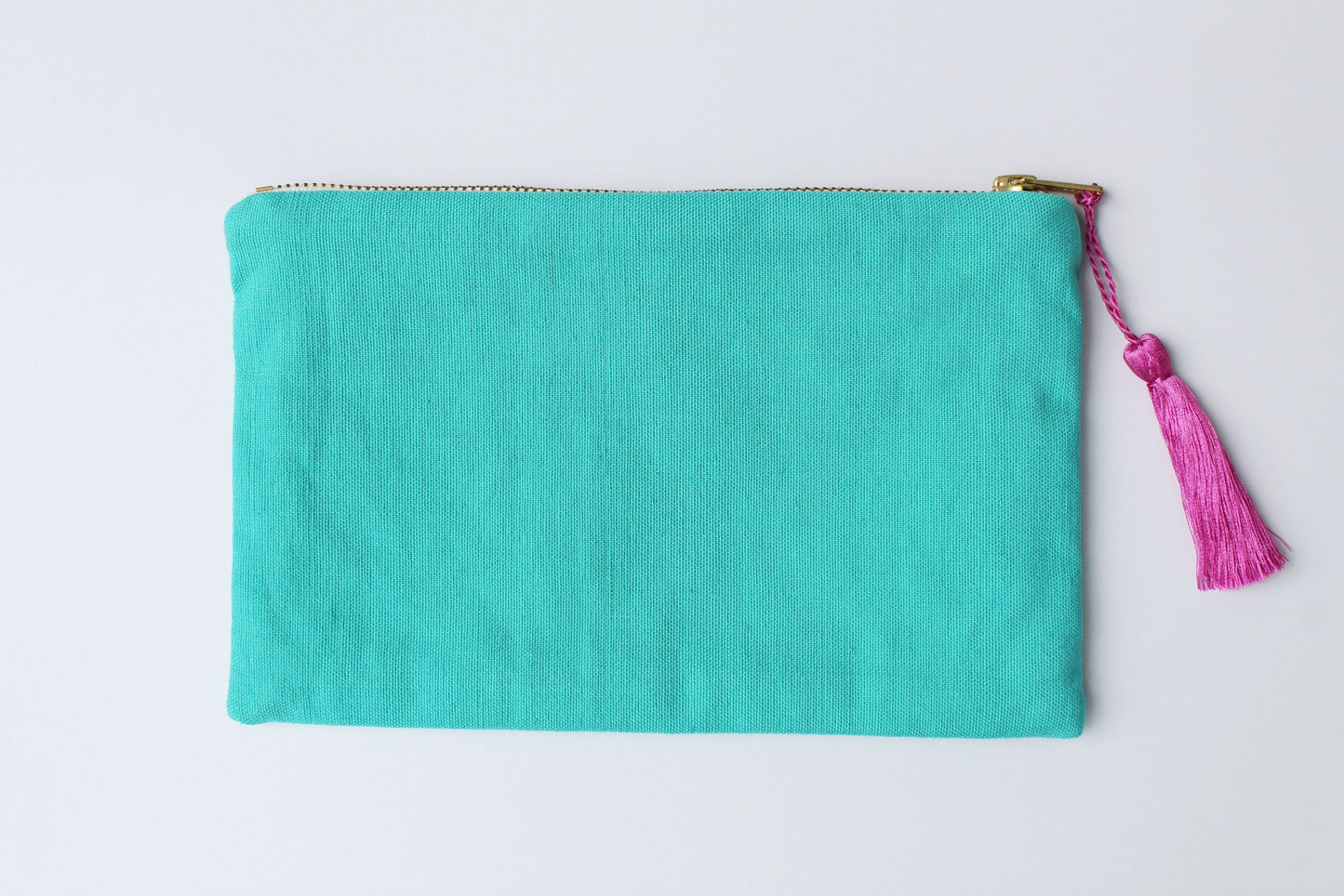 Embroidered Cosmetic Bag - Turquoise Fuchsia