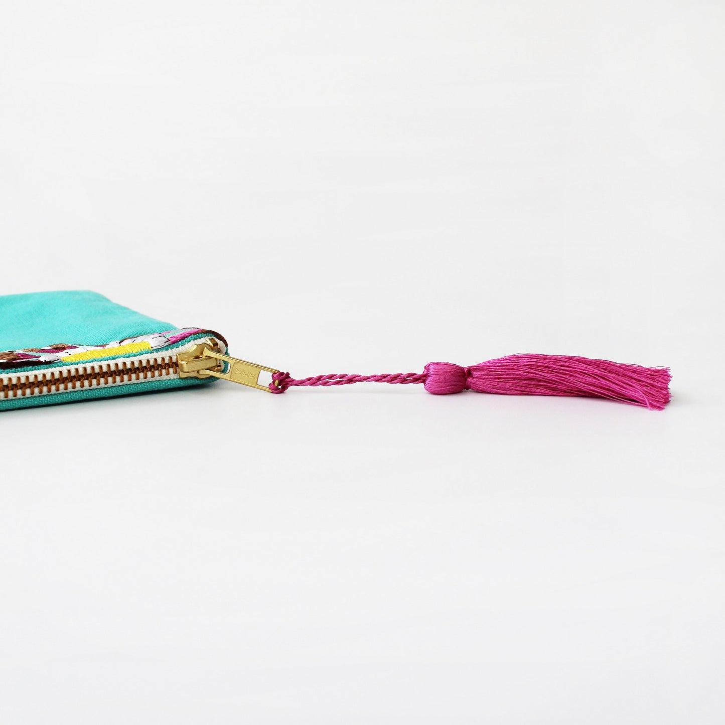 Embroidered Cosmetic Bag - Turquoise Fuchsia