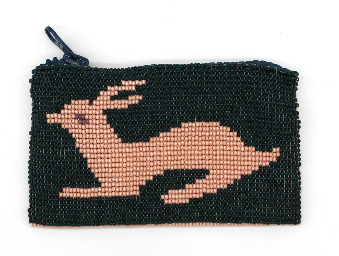 Glass bead coin purse - Rabbit Salmon