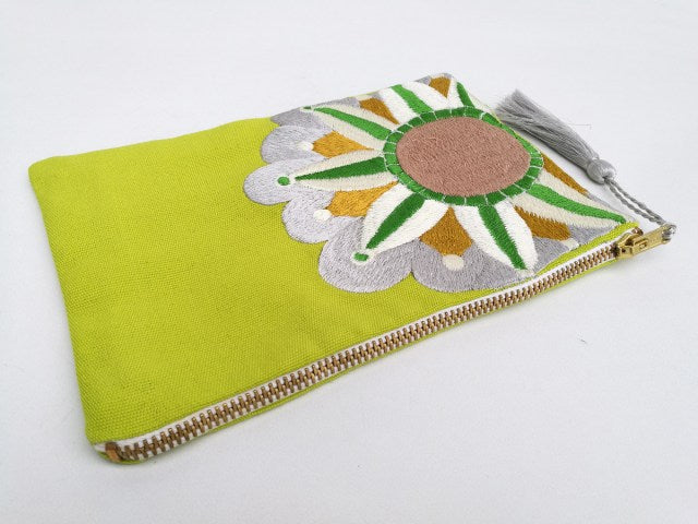 Embroidered Cosmetic Bag - Bright Green close