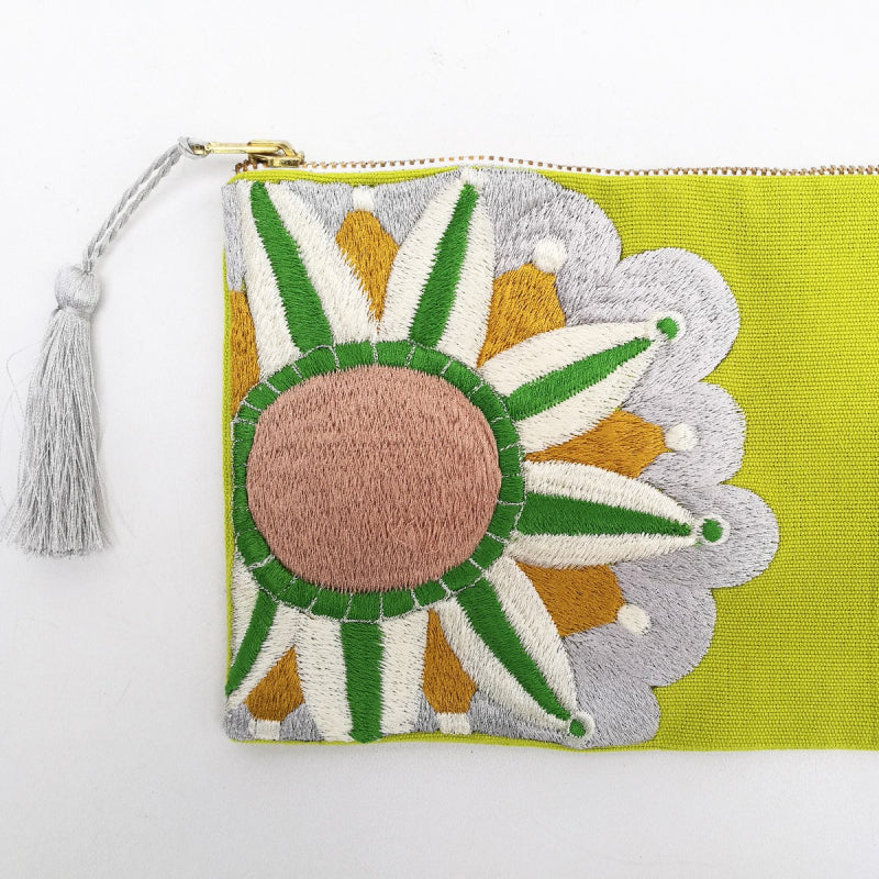Embroidered Cosmetic Bag - Bright Green details