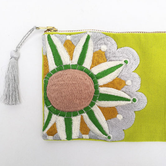Embroidered Cosmetic Bag - Bright Green details