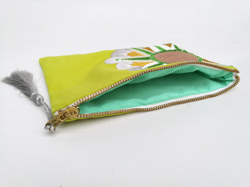 Embroidered Cosmetic Bag - Bright Green open