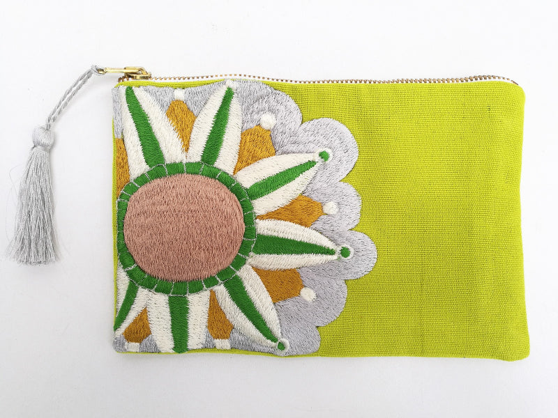 Embroidered Cosmetic Bag - Bright Green
