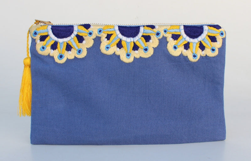 Embroidered Cosmetic Bag – Light Blue