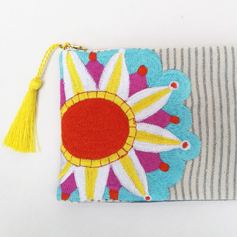Embroidered Cosmetic Bag - Stripe Denim details