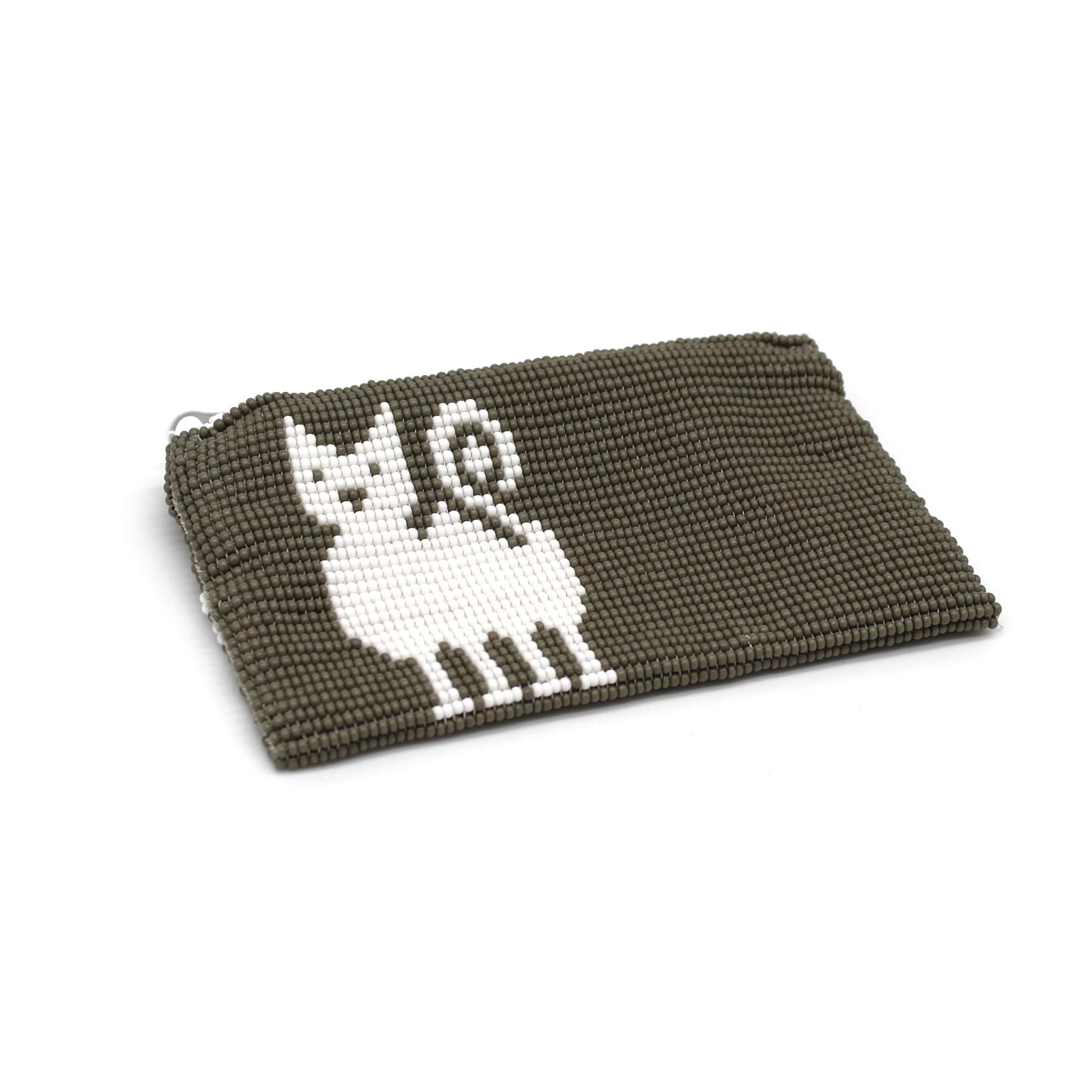 Glass bead coin purse - Cat White
