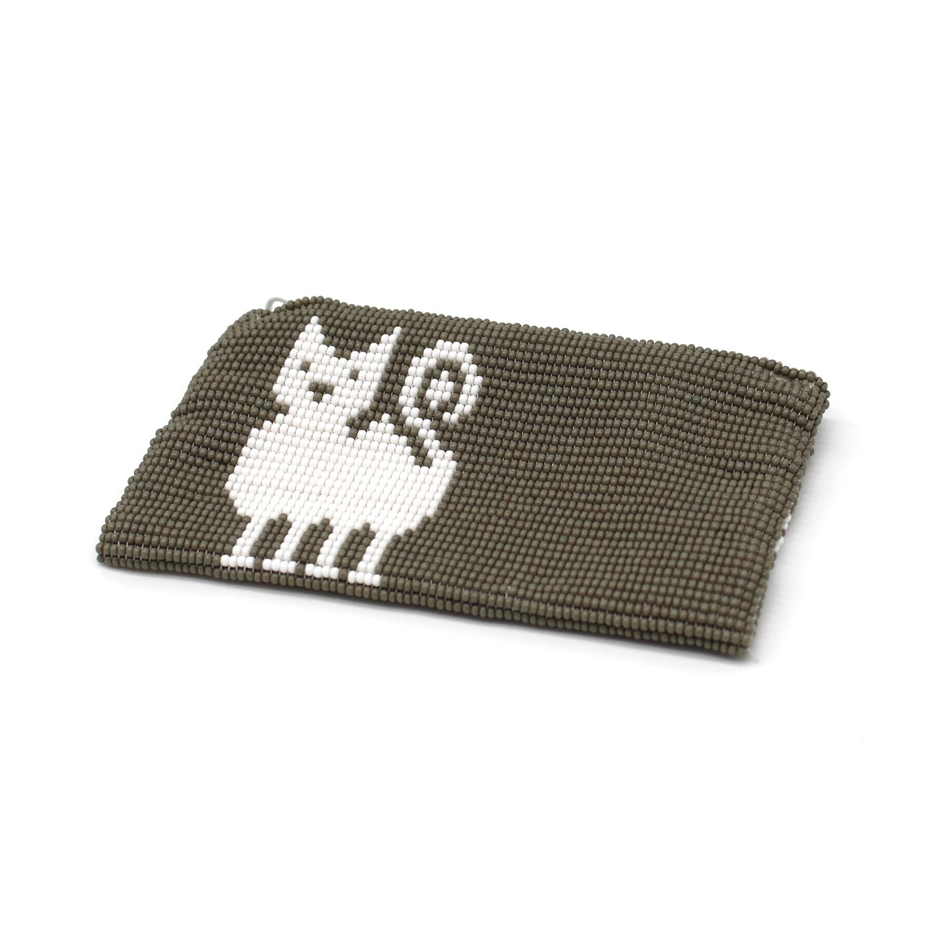Glass bead coin purse - Cat White
