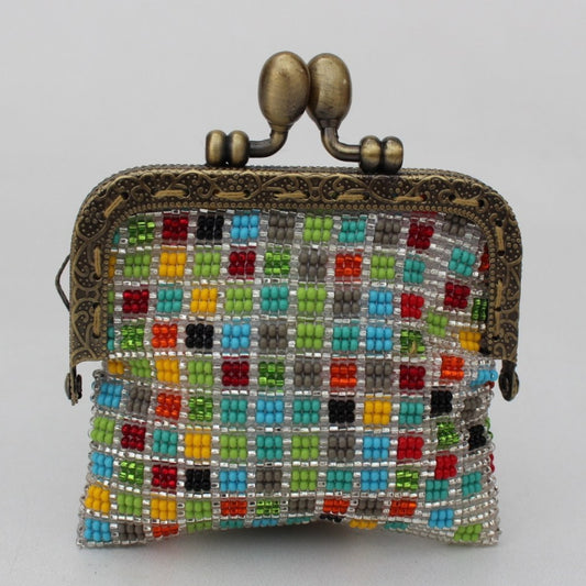 Glass bead coin purse with metal frame